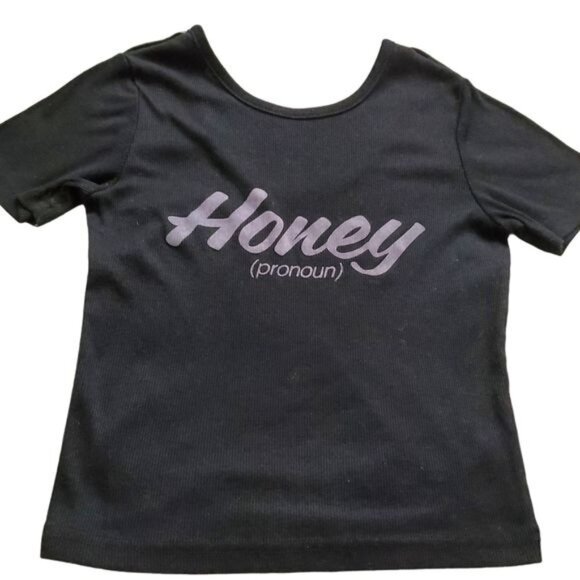 Black blouse short sleeve round neck size XS cropped - Picture 3 of 11